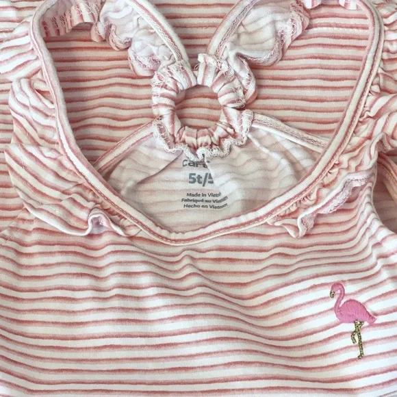 Carter's Pink and White Striped Ruffle Neck Tank Top Toddler Girls 5T - Picture 4 of 6